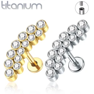 Piercing Labret Courbé Titane à Double Ligne de Zirconiums