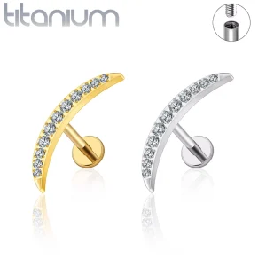 Piercing Labret Courbé en Titane Pavé de Zircons Griffés