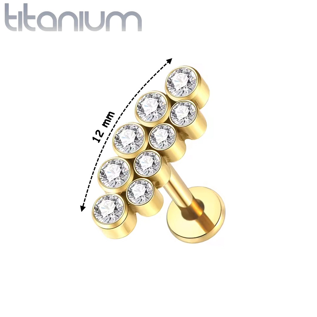 Piercing Labret Incurvé Titane à Double Ligne de Zirconiums – Image 6