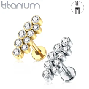 Piercing Labret Incurvé Titane à Double Ligne de Zirconiums