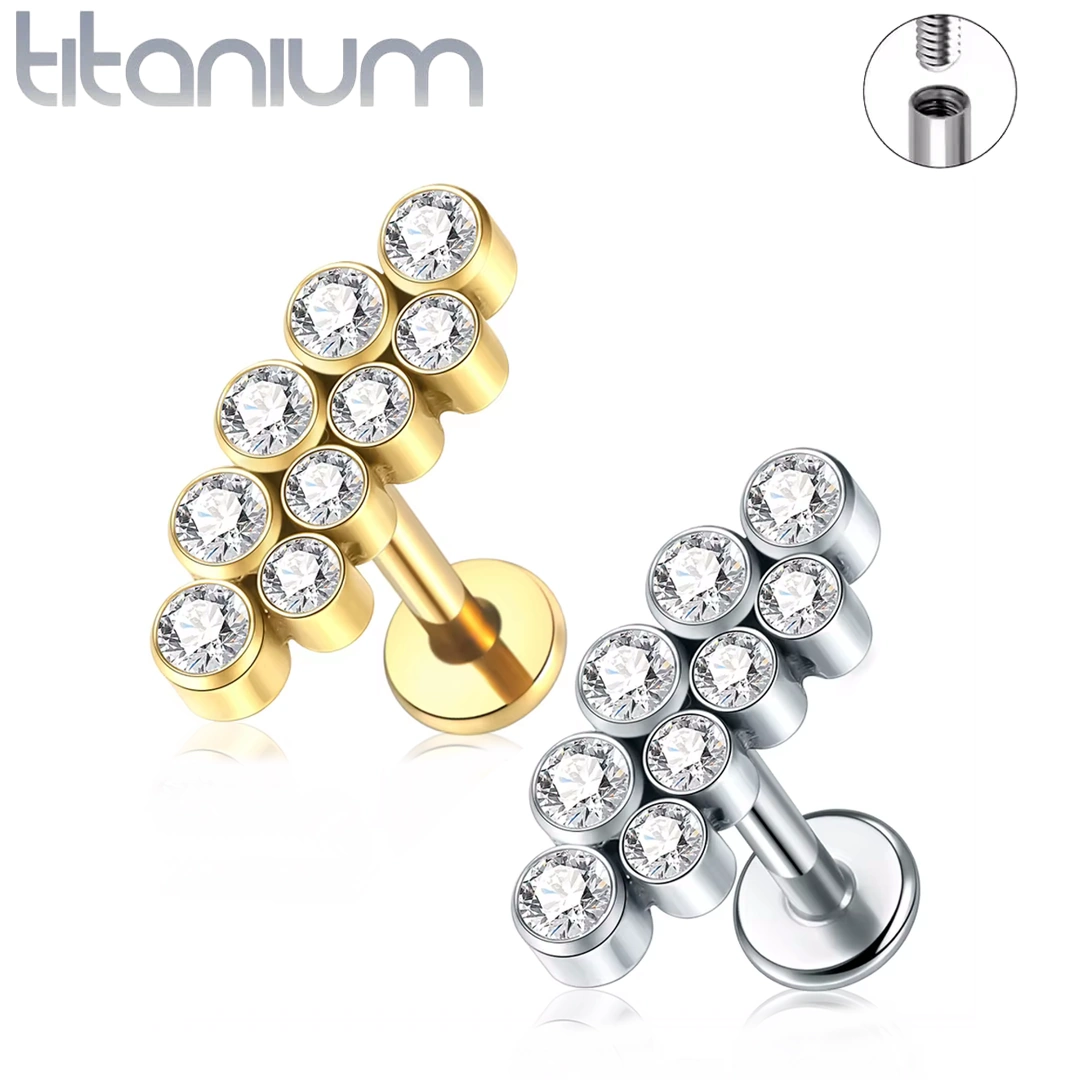 Piercing Labret Incurvé Titane à Double Ligne de Zirconiums