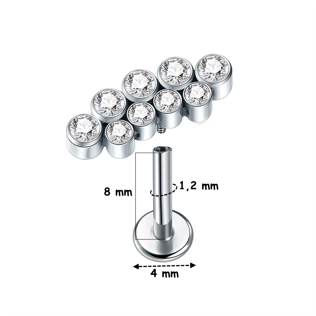 Piercing Labret Incurvé Titane à Double Ligne de Zirconiums – Image 4