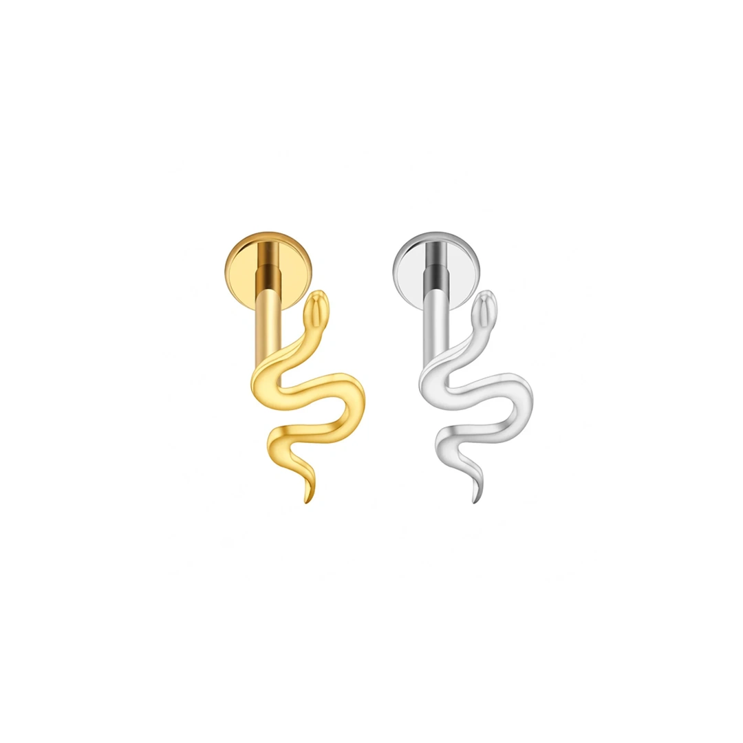 Piercing Labret Petit Serpent – Titane Poli ou Doré – Image 3