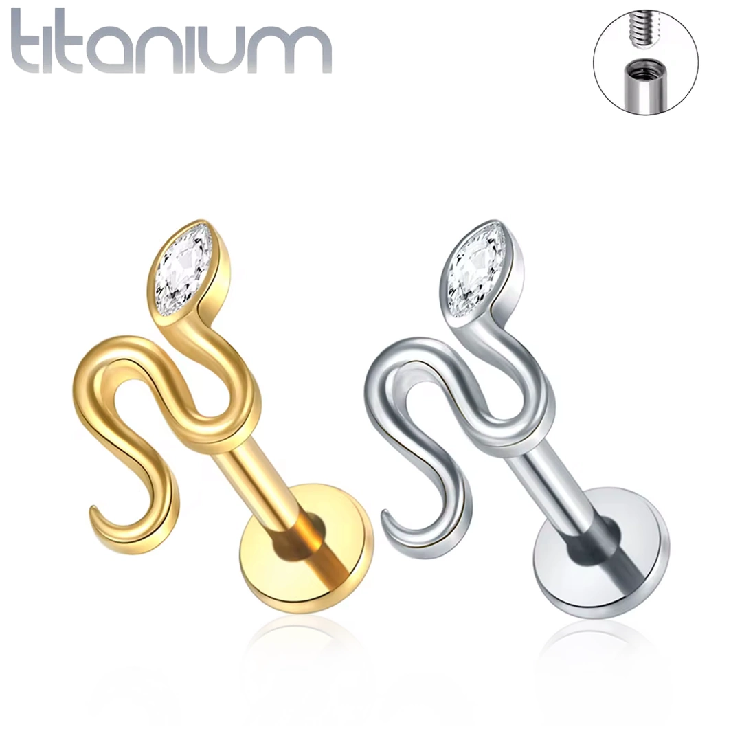 Piercing Labret Serpent Sinueux à Tête Zircon Marquise – Image 2