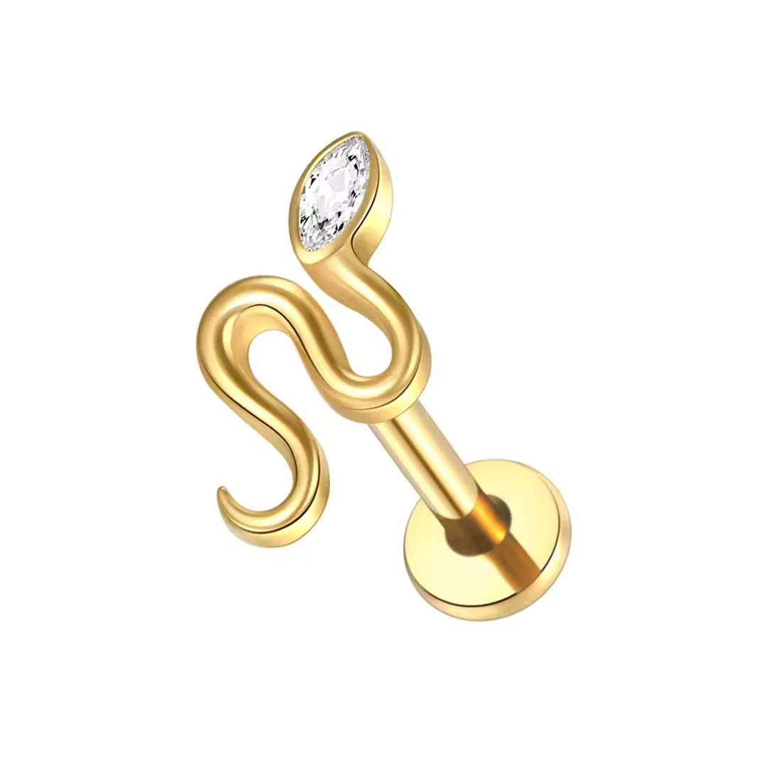 Piercing Labret Serpent Sinueux à Tête Zircon Marquise – Image 4