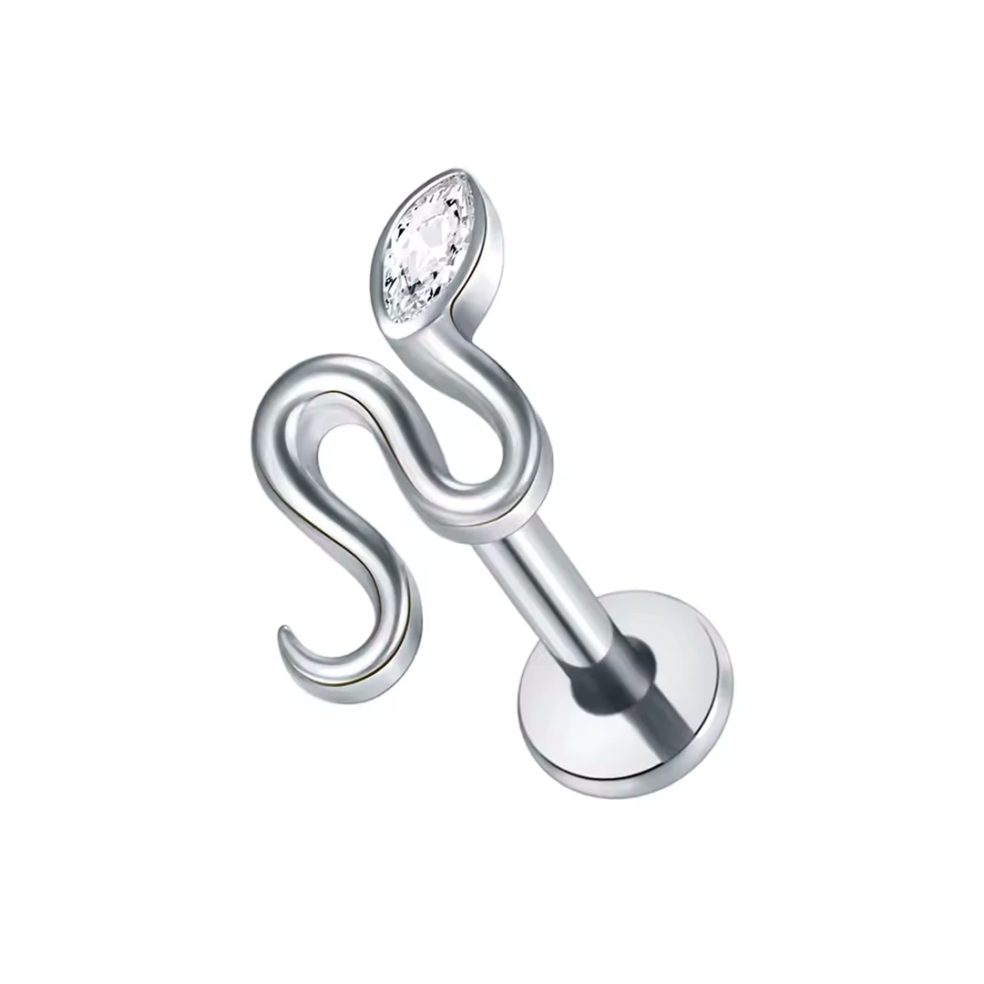 Piercing Labret Serpent Sinueux à Tête Zircon Marquise – Image 5