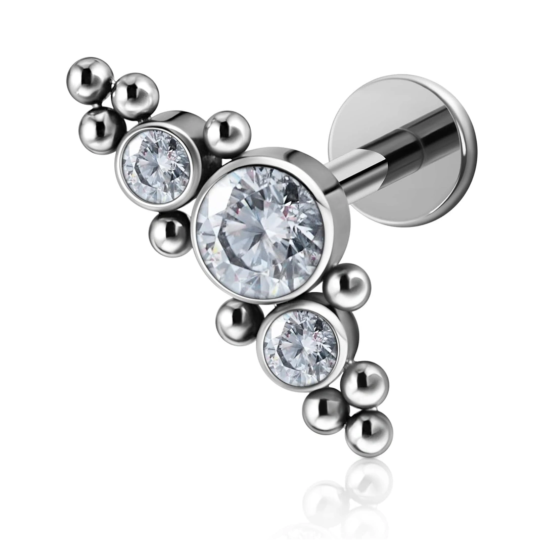 Piercing Labret Titane Harmonie de Zircons & Billes – Image 3