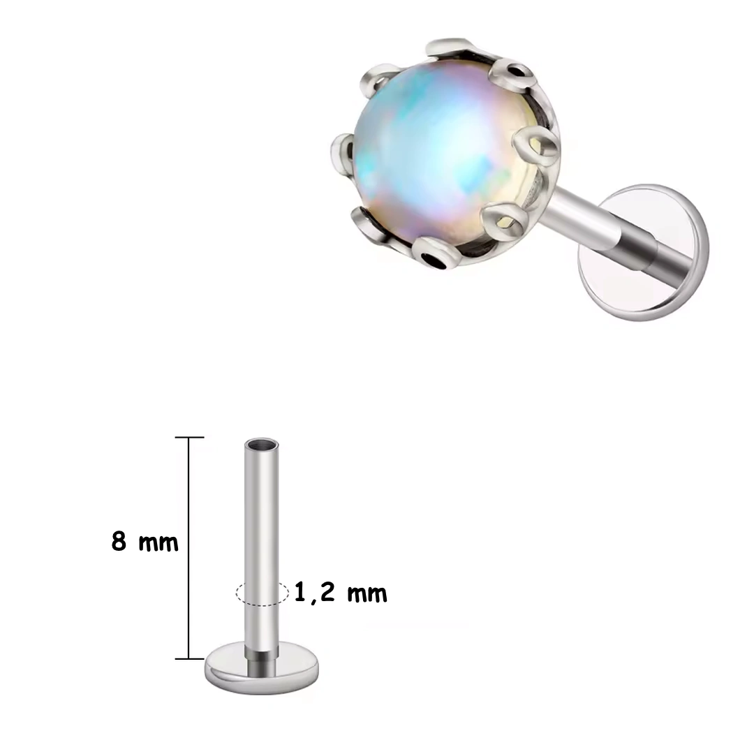 Piercing Labret Titane à Opale CZ Sertie d’une Couronne – Image 5