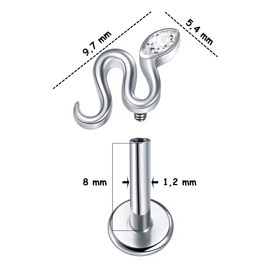 Piercing Labret Serpent Sinueux à Tête Zircon Marquise – Image 3