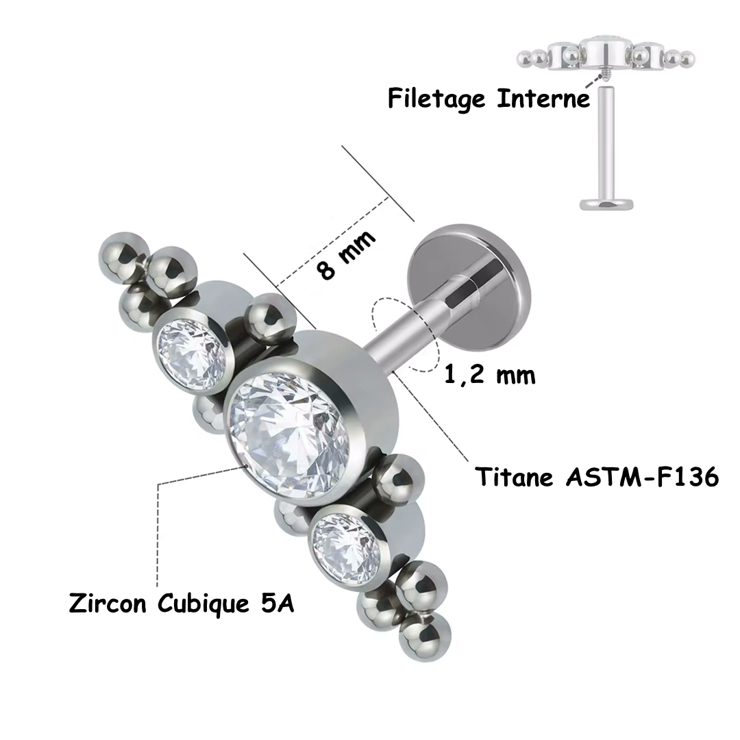 Piercing Labret Titane Harmonie de Zircons & Billes – Image 4