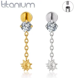 Piercing Labret Titane Zircon Boule Pendante à Pointes