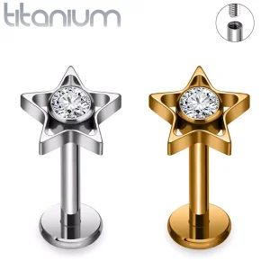 Piercing Labret Titane à Étoile Ajourée avec Zircon Serti