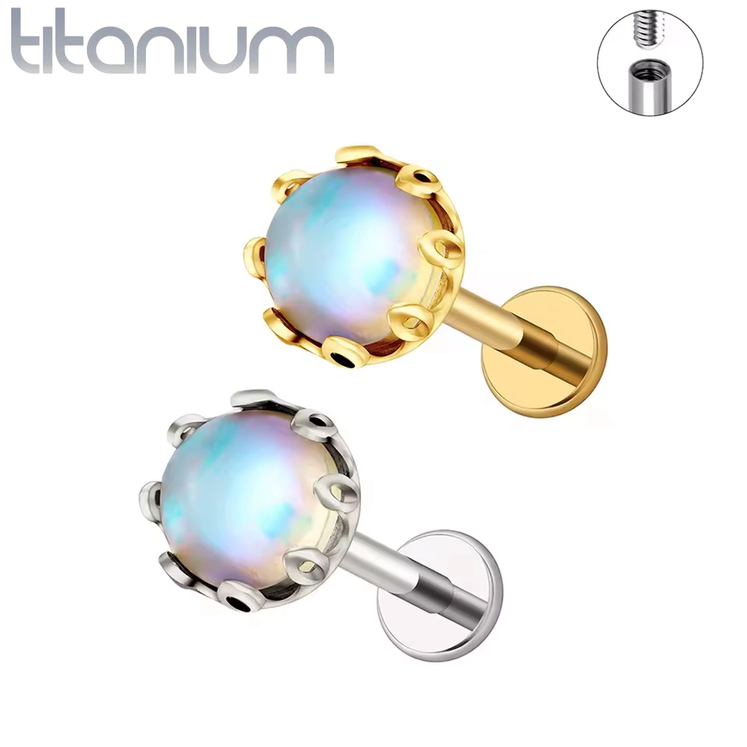 Piercing Labret Titane à Opale CZ Sertie d’une Couronne – Image 2