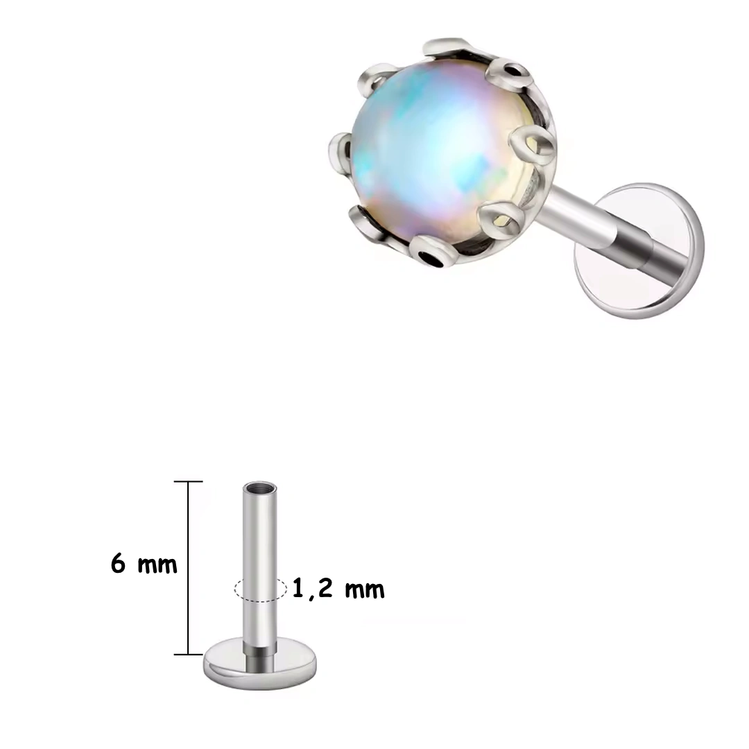 Piercing Labret Titane à Opale CZ Sertie d’une Couronne – Image 4