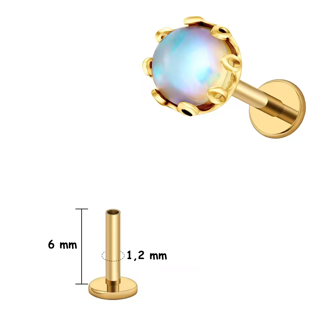 Piercing Labret Titane à Opale CZ Sertie d’une Couronne – Image 6