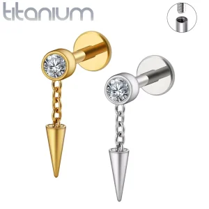 Piercing Labret Titane à Zircon Serti & Spike Suspendu
