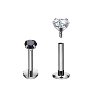 Piercing Labret en Titane avec Zircon, Noir ou Blanc