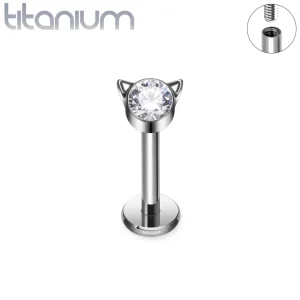 Piercing Labret en Titane Chat Zirconium Serti, Filetage Interne