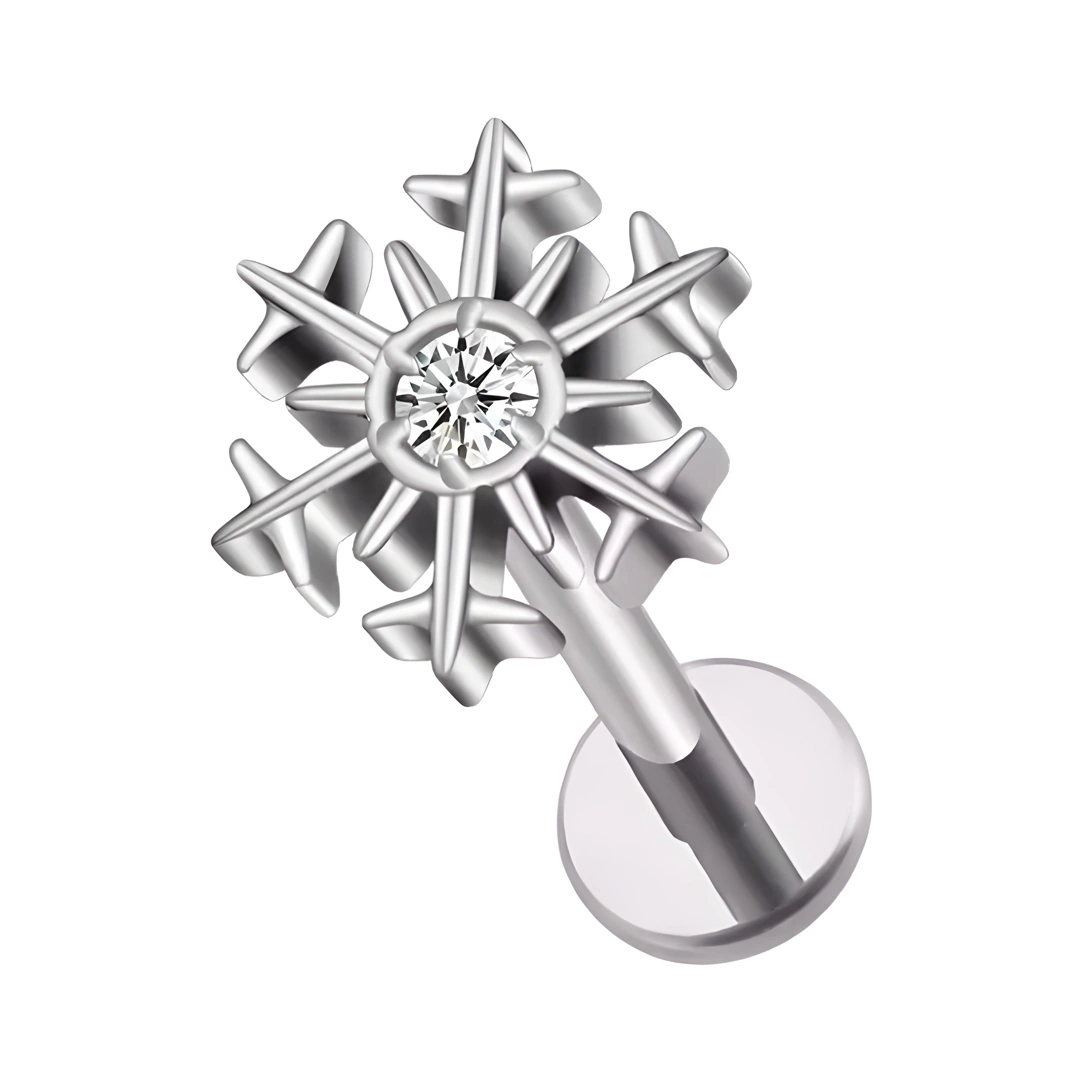 Piercing Labret en Titane à Étoile des Neiges Sertie – Image 2