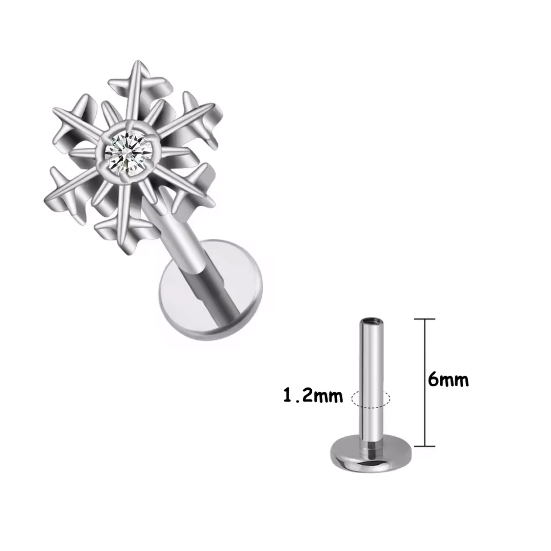 Piercing Labret en Titane à Étoile des Neiges Sertie – Image 6