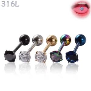 Piercing Langue Barbell 16 mm à Zirconium Griffé
