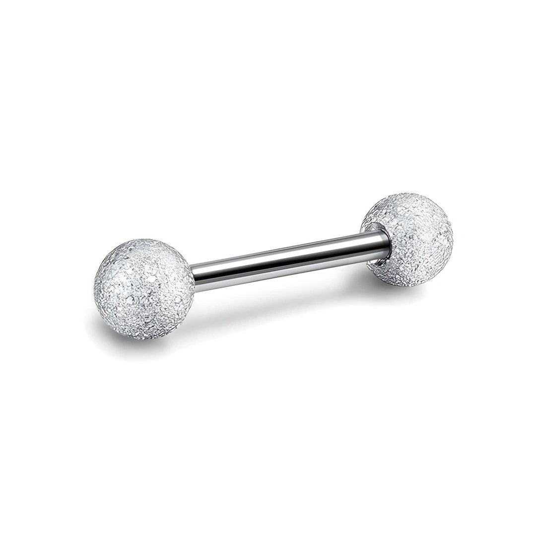 Piercing Langue Barbell à Boules Sablées en Acier Chirurgical