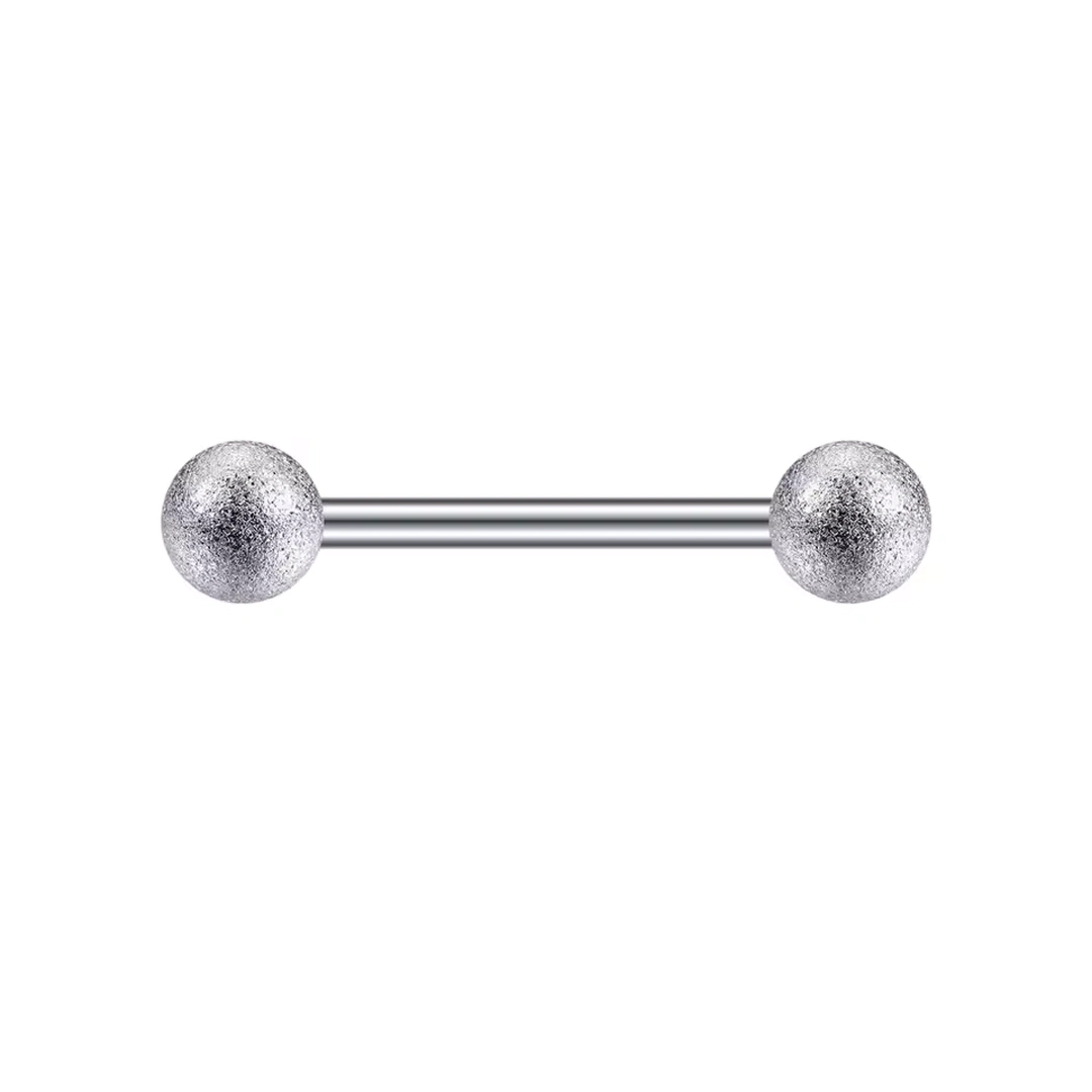 Piercing Langue Barbell à Boules Sablées en Acier Chirurgical – Image 4
