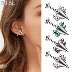 Piercing Lobe Pointe Conique Cerclée de Zirconiums