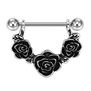 Piercing Téton Arc de Roses Noires en Acier Chirurgical 316L