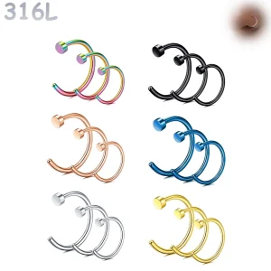 Piercing Narine Anneau à Disque Acier 316L – Lot 3 Tailles