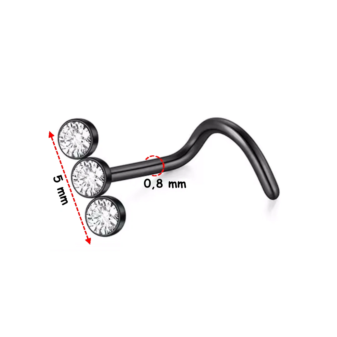Piercing Nostril Stud à Triple Zircons – Acier 316L 0,8 mm – Image 4