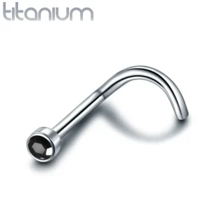 Piercing Nez Stud Courbé Titane Poli à Zircon Noir 2 mm