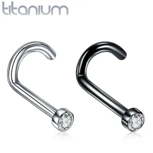 Piercing Nez Stud Courbé Titane à Cylindre Serti Zirconium