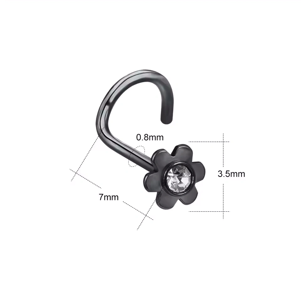 Piercing Nez Stud Courbé à Fleur 6 Pétales Sertie Zircon – Image 5