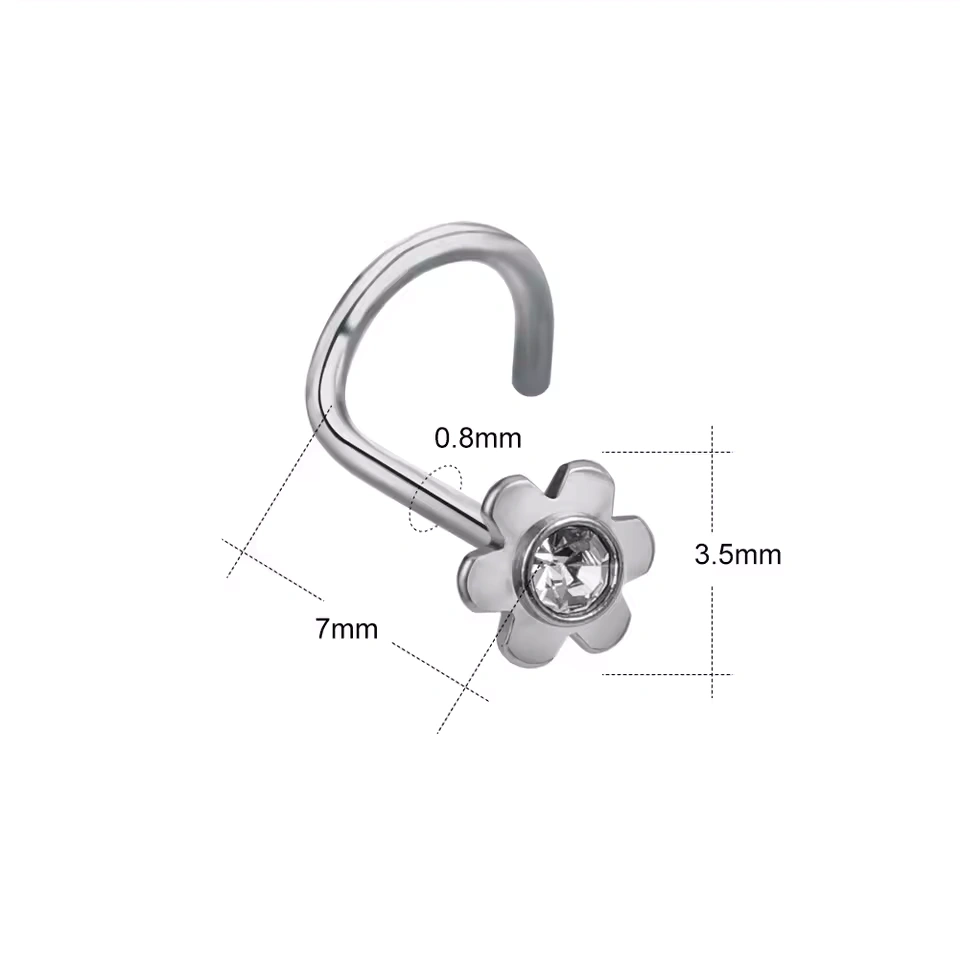 Piercing Nez Stud Courbé à Fleur 6 Pétales Sertie Zircon – Image 4