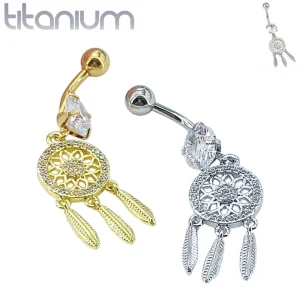 Piercing Nombril Attrape-Rêves Scintillant en Titane