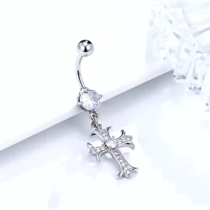 Piercing Nombril Croix Gothique en Titane et Zircons