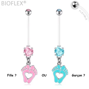 Piercing Nombril Grossesse à Pieds de Bébé – Rose ou Bleu