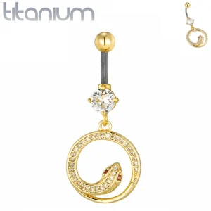Piercing Nombril Serpent Doré en Cercle et Zircons Rouges