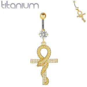 Piercing Nombril Serpent Enroulé Autour d’une Croix Ankh