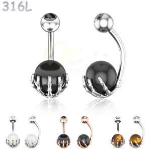 Piercing Nombril Sphère Sertie d’une Main Squelettique