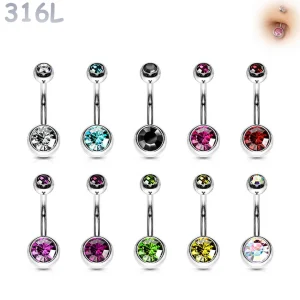Piercing Nombril à Boules Serties Zirconiums en Acier 316L