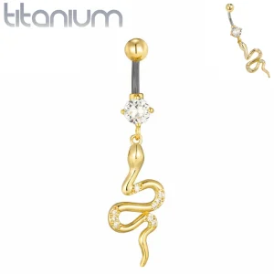 Piercing Nombril à Pendentif Serpent Doré en Titane