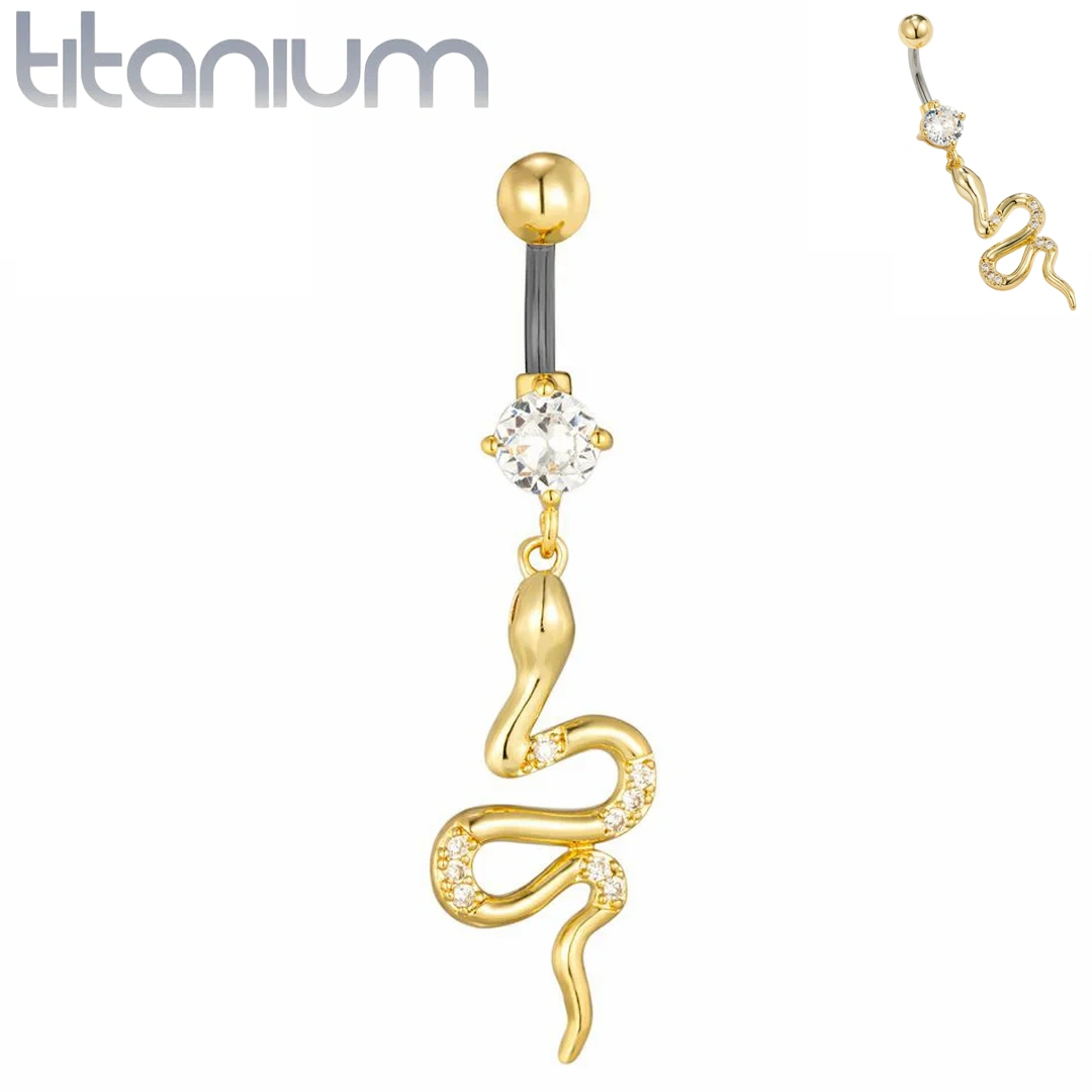 Piercing Nombril à Pendentif Serpent Doré en Titane – Image 2