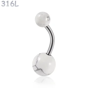 Piercing Nombril à Perles d’Howlite Blanche