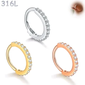 Piercing Nostril Anneau Clicker Acier 316L à Barrette Sertie