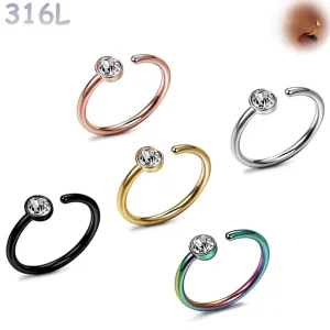 Piercing Nostril Anneau Ouvert Acier 316L à Zircon 2 mm