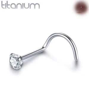 Piercing Nostril Stud Courbé Titane à Zircon Serti à Griffes