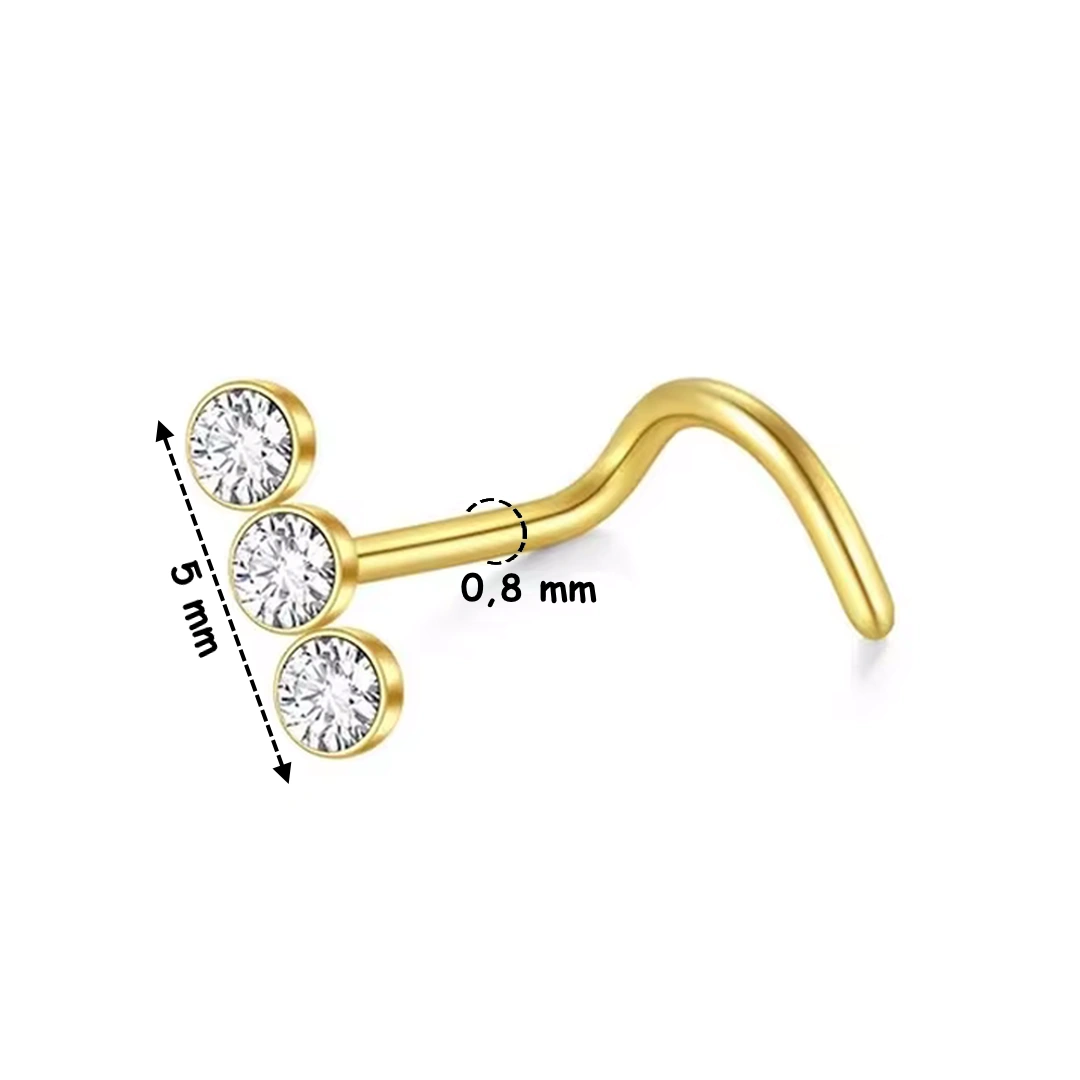 Piercing Nostril Stud à Triple Zircons – Acier 316L 0,8 mm – Image 5