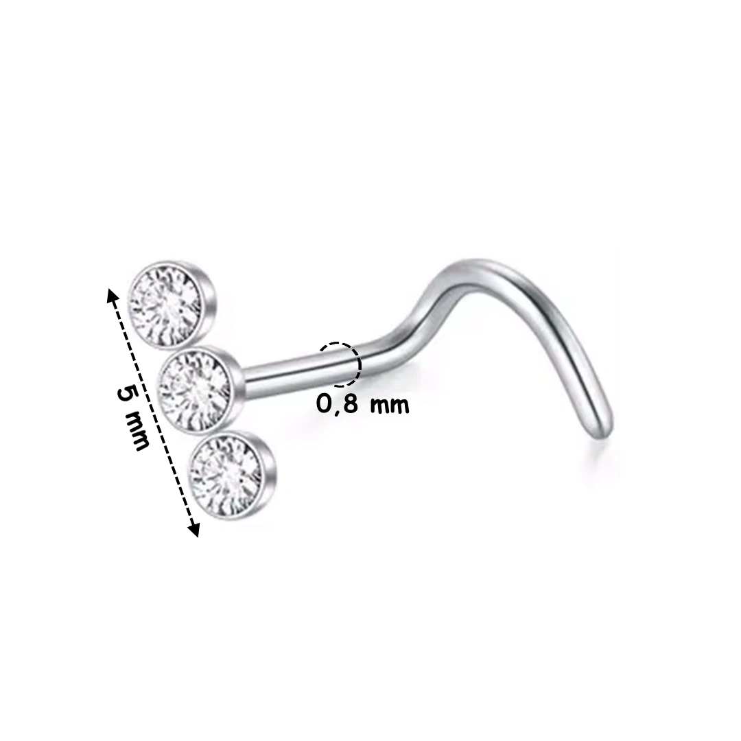 Piercing Nostril Stud à Triple Zircons – Acier 316L 0,8 mm – Image 3